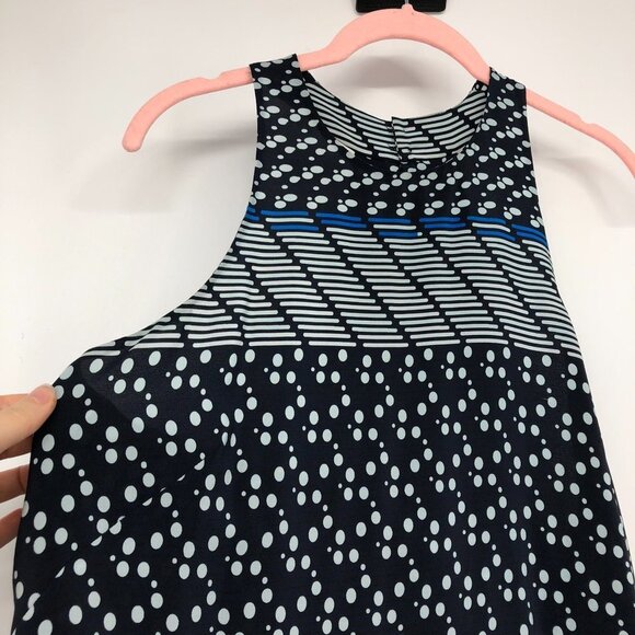 Jonathan  Simkhai blue geometric dot printed high low silk sleevless blouse Md - Picture 5 of 16